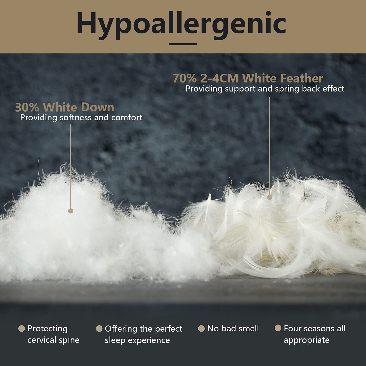 Damome Size: Standard Down Pillows for Sleeping(2 Pack), Standard(20inx26in)-White Goose Down Feather Bed Pillow Inserts, 100% Brushed Cotton Cover 40s/2, 233 Thread Count, Lightweight, for All Sleep