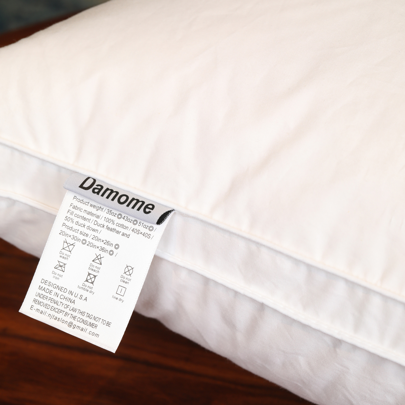 Damome Size: Standard Down Pillows for Sleeping(2 Pack), Standard(20inx26in)-White Goose Down Feather Bed Pillow Inserts, 100% Brushed Cotton Cover 40s/2, 233 Thread Count, Lightweight, for All Sleep